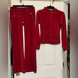 Victoria's Secret Red Velour Boot Cut Pants and Hoodie Set
